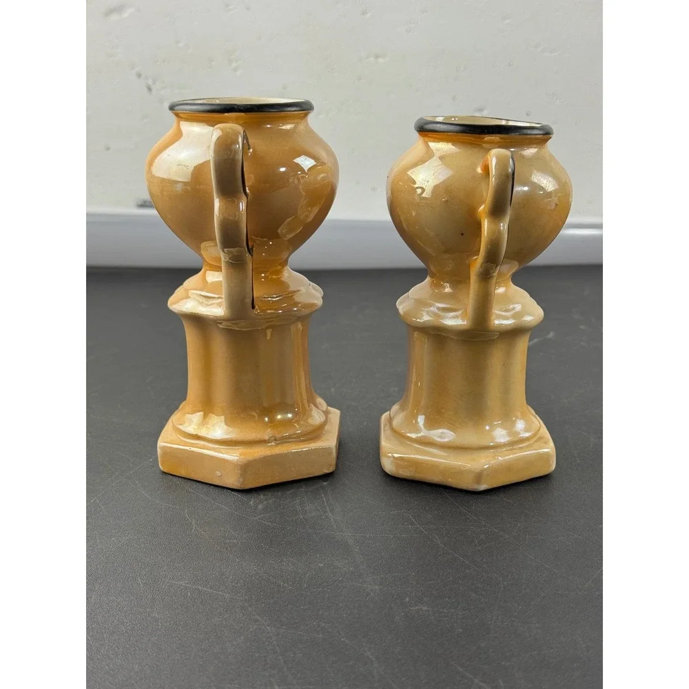 Vintage Czech Lusterware Miniature Trophy Vases Peach‎ Iridescent Art Deco